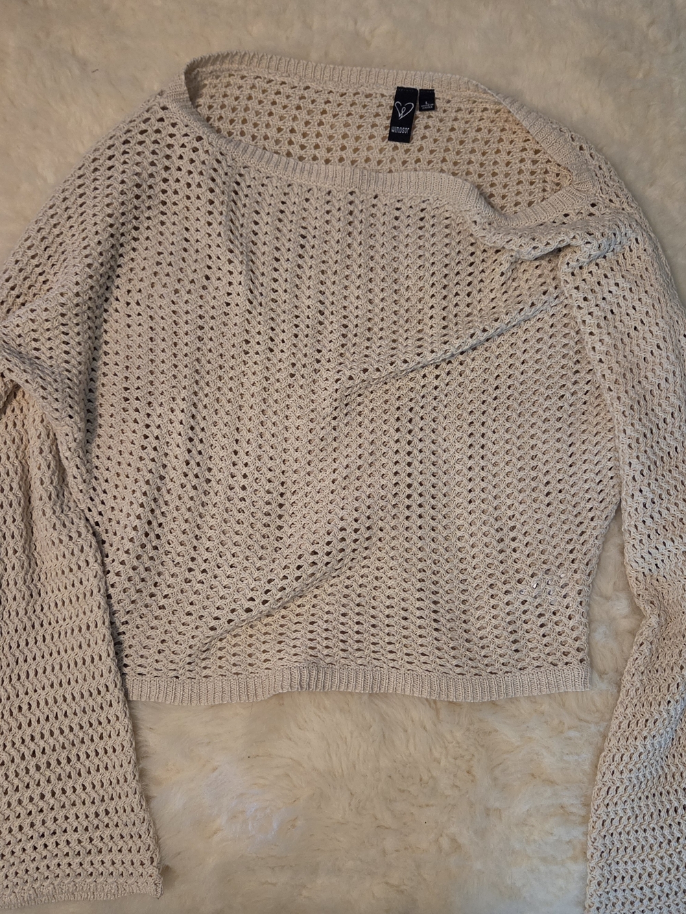 Windsor Cream Open-Weave Crewneck Sweater
